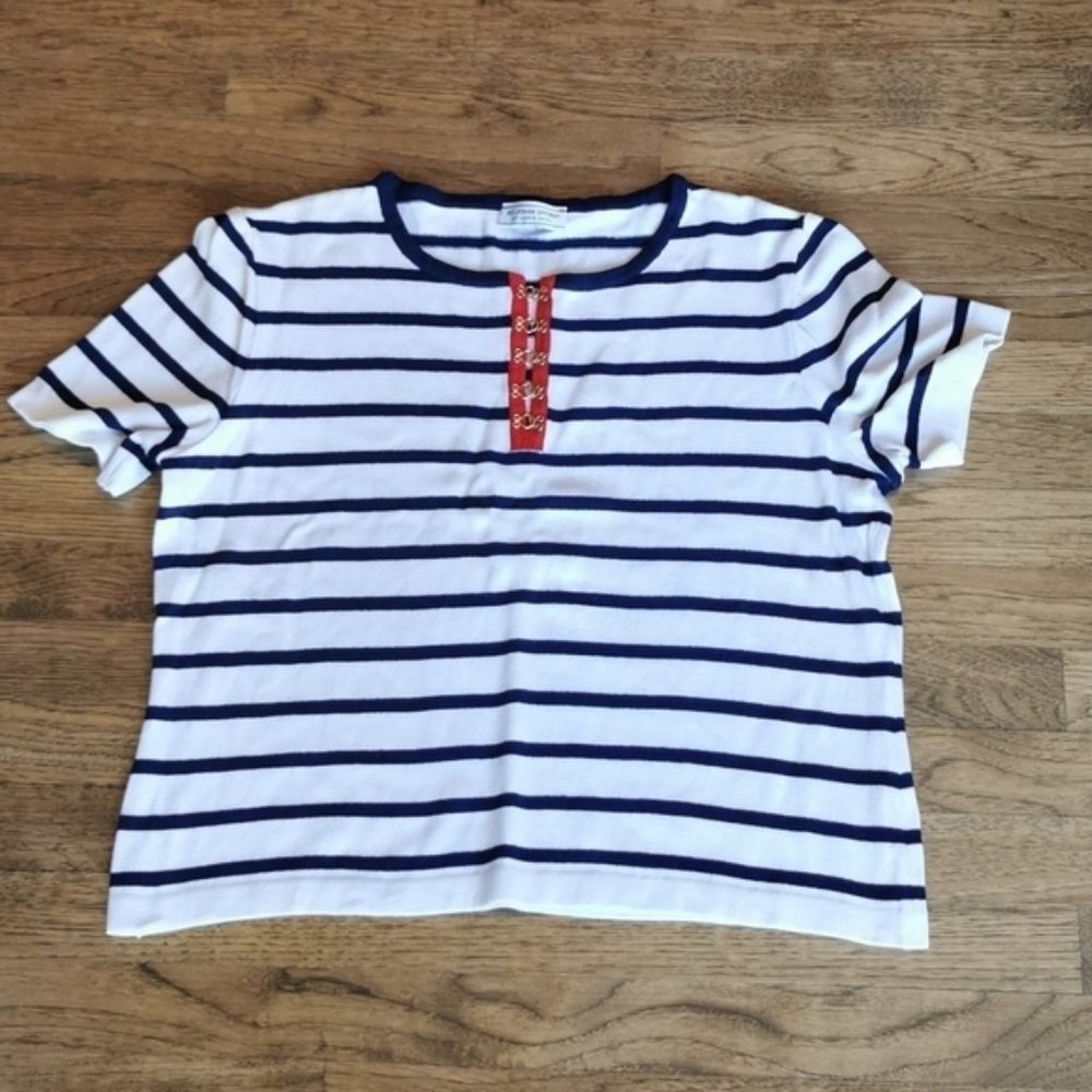 St. John Sport Shirt Knit Stripe Short Sleeve Plus 14